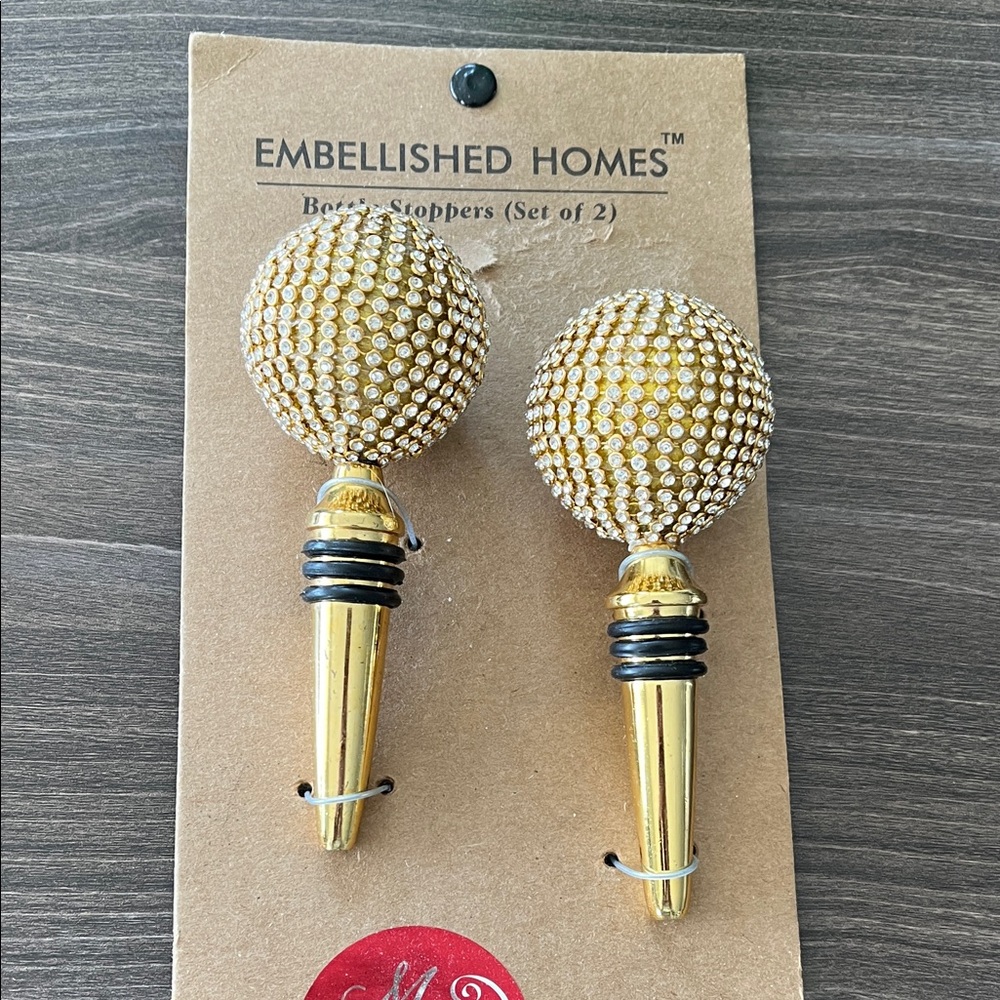 Embellished Homes Gold Crystal Ball Bottle Stoppers (Set of 2)